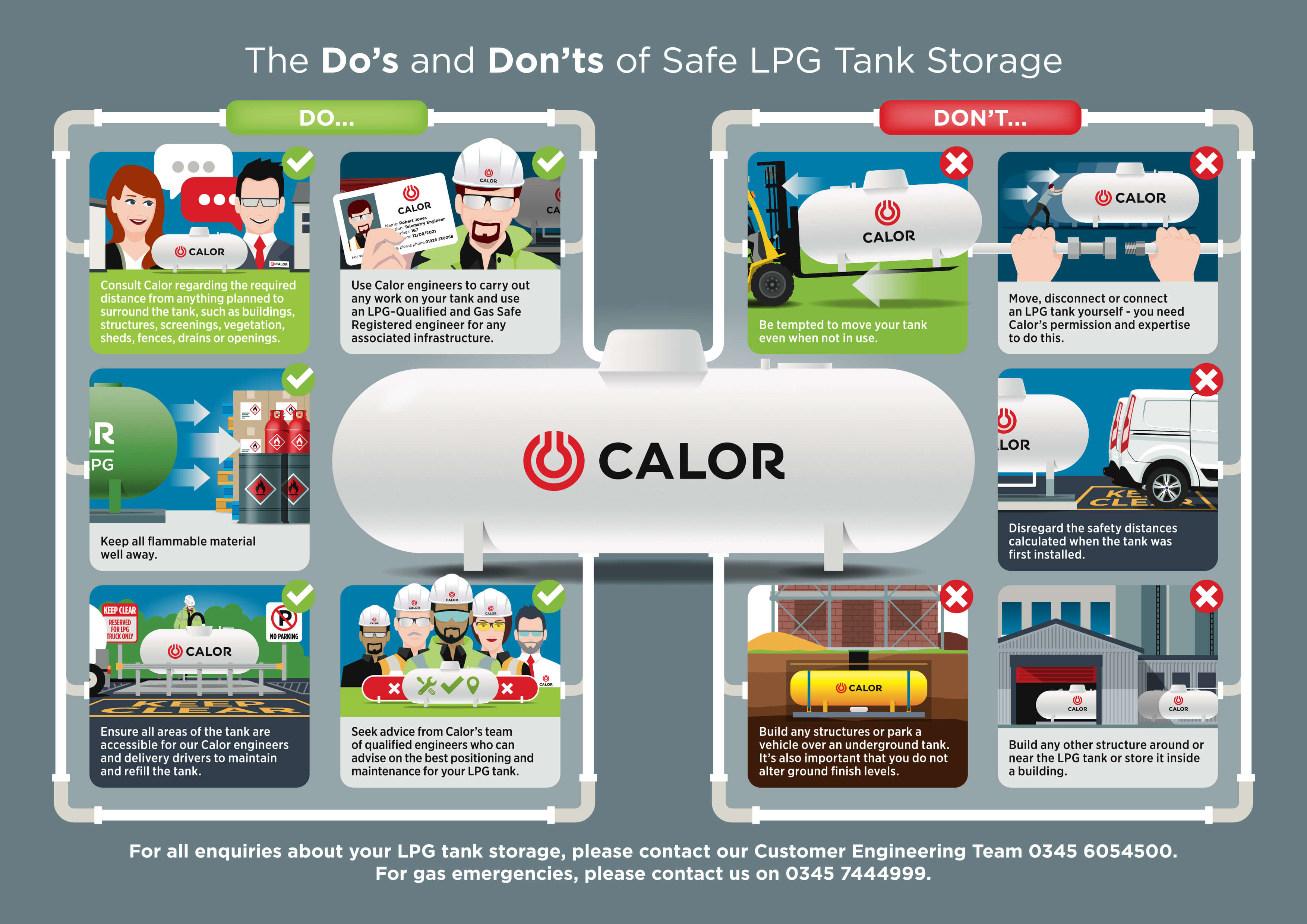 Calor Gas infographic on the do's and don'ts of safe LPG tank storage
