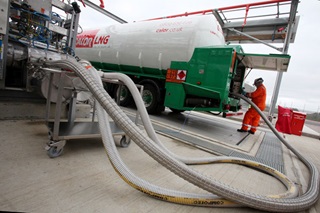A Calor LNG road tanker being refuelled