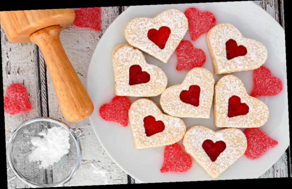 Valentines Day heart shaped Linzer cookies