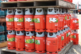 A collection of Calor 6kg propane gas bottles