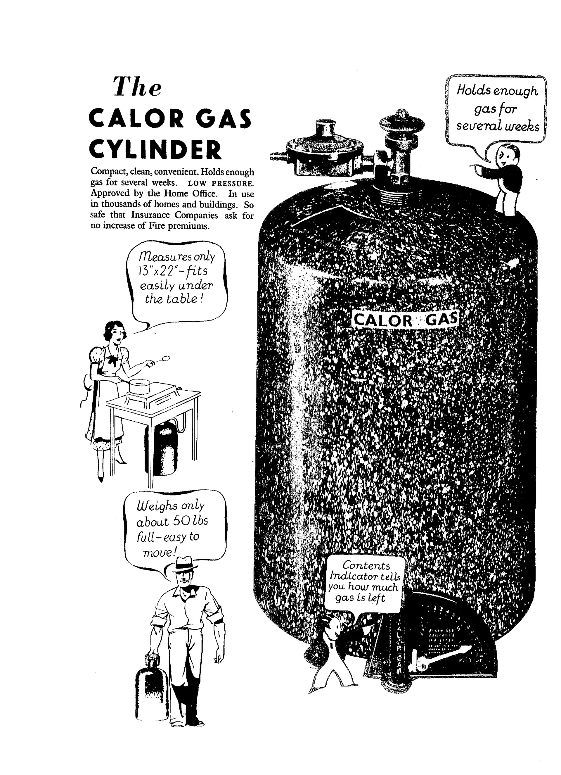 Black and white advertisement: 'The Calor Gas Cylinder' 