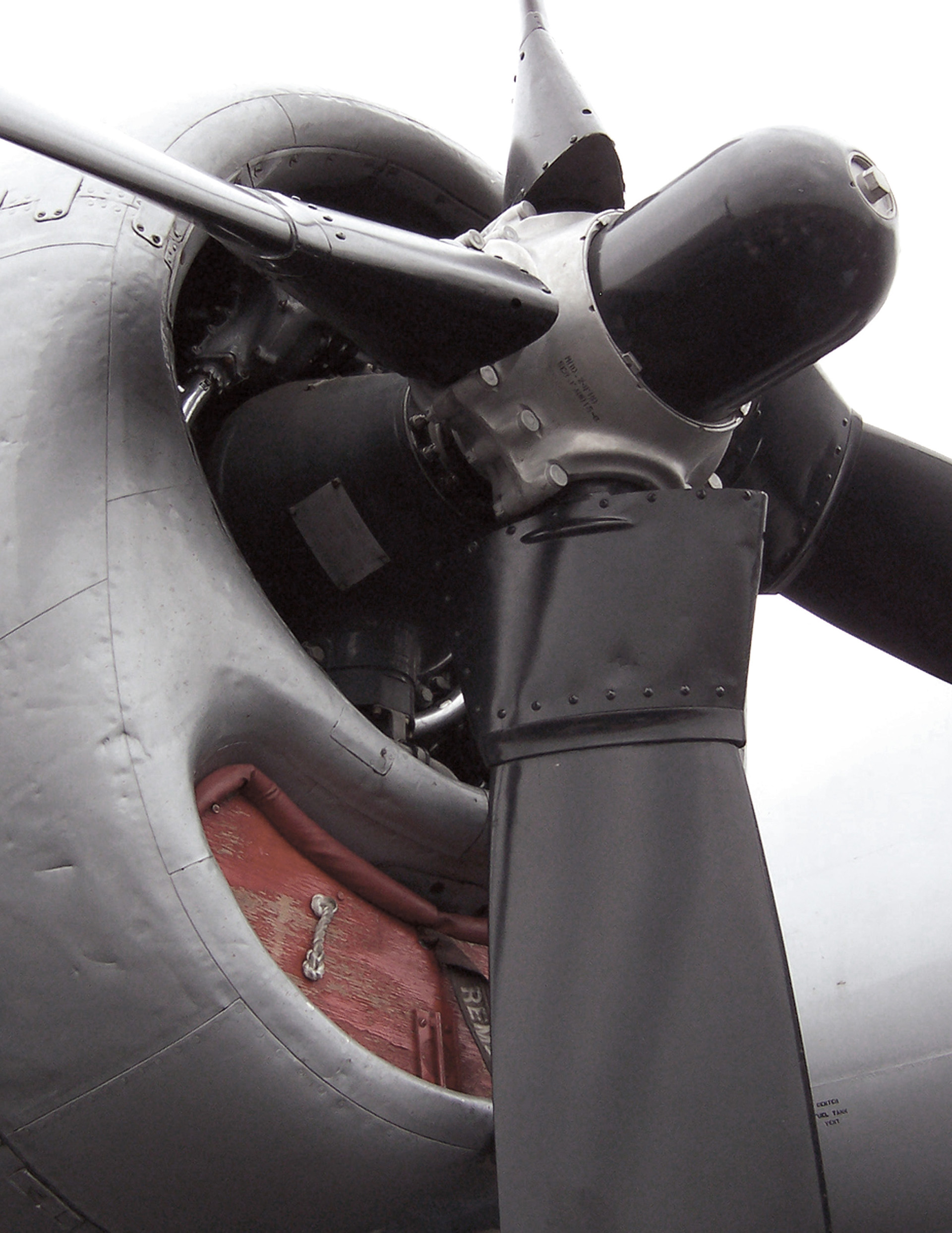 Close up of large propeller on war plane